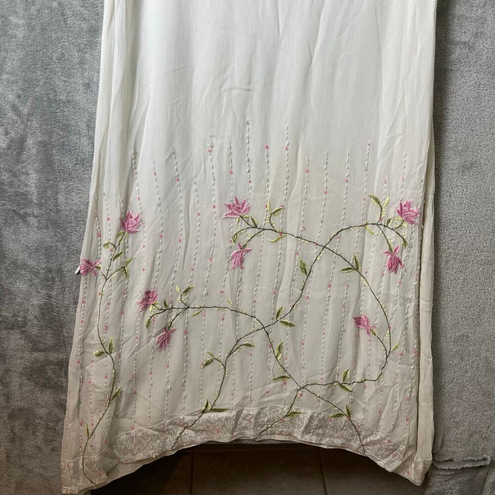 Vintage Embroidered Floral Beaded Slip Dress Cream Romantic Medium‎ Deadstock - Picture 2 of 10